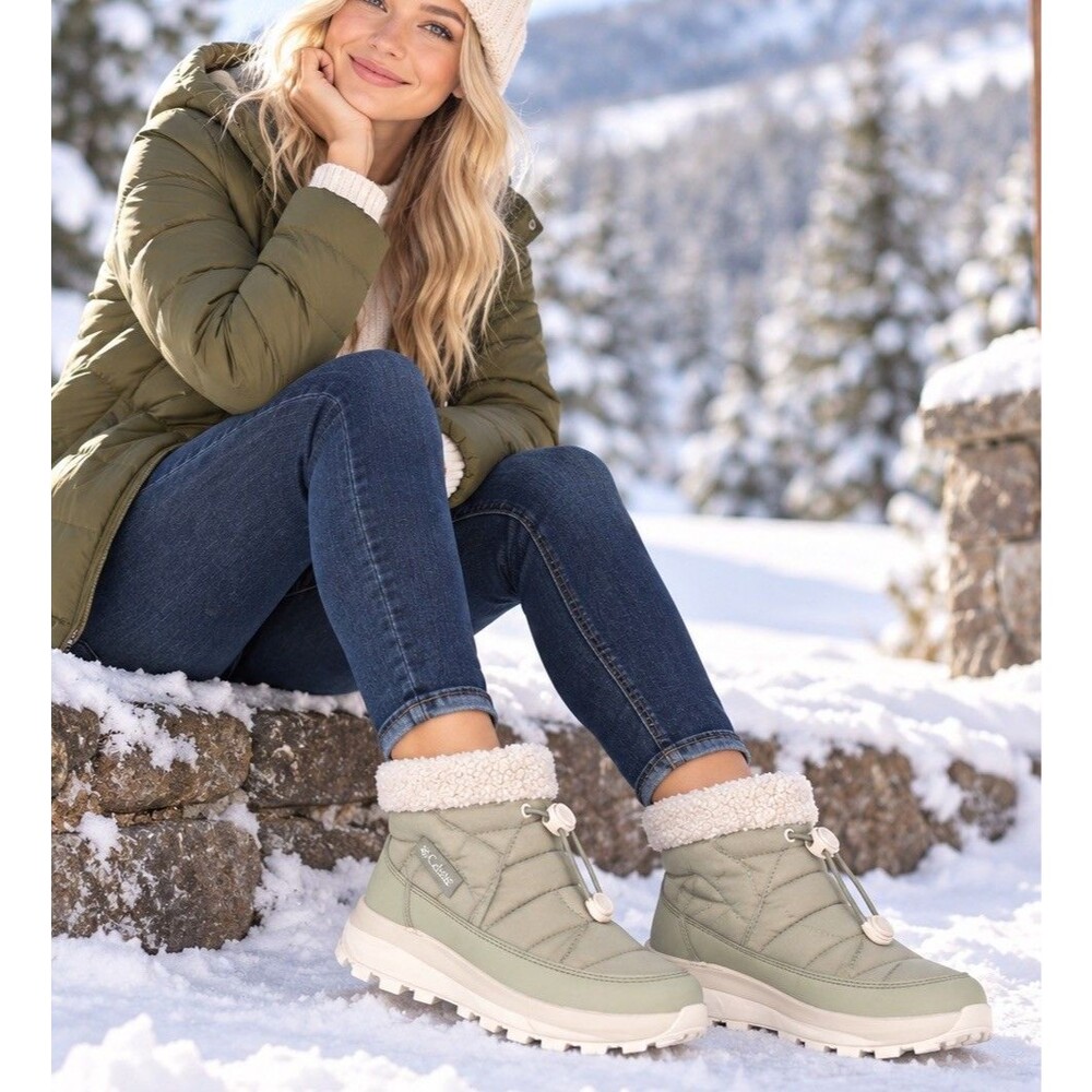 Columbia Snowtrot Shorty Snow Boots Womens 5W Green Omni-Heat Insulated NWOB